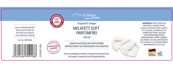 Original Dr. Berger Sensitives Melkfett Soft 250 ml