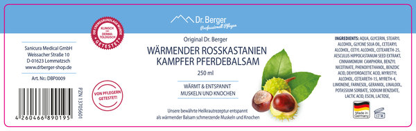 Original Dr. Berger Wärmender Rosskastanien Kampfer Pferdebalsam 250 ml