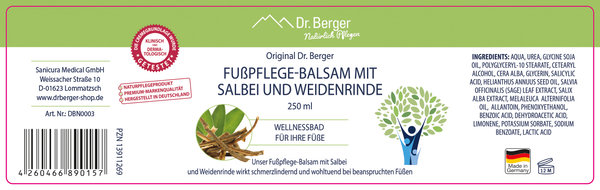 Original Dr. Berger Fußpflegebalsam mit Salbei und Weidenrinde 250 ml