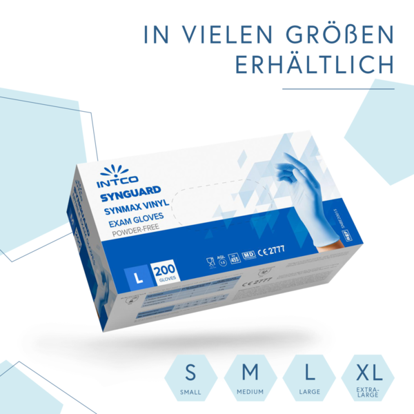 100 Stück INTCO SYNMAX VINYL medizinische Einweghandschuhe Blau latex- und puderfrei Gr. L