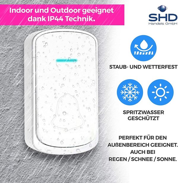 SHD Wireless Funkklingel / Türklingel Weiß bis zu 100 Meter