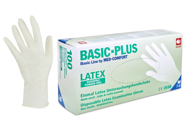 100 Stück Ampri BASIC PLUS Latex Einmalhandschuhe puderfrei Weiß Gr. M-XL