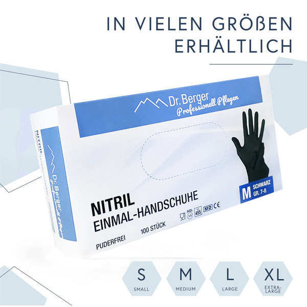 100 Stück Dr. Berger Nitril Einmalhandschuhe latex- und puderfrei Schwarz Gr. S-XL