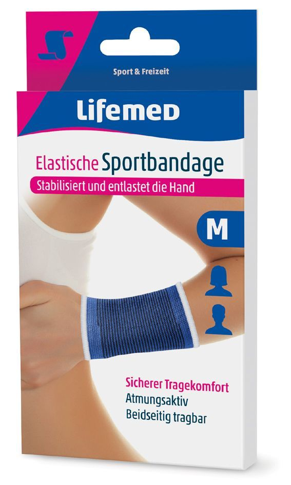 Lifemed Elastische Sportbandage für Hand Blau Gr. S-XL